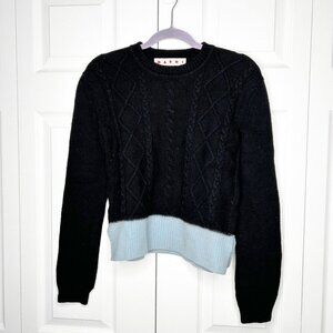 Marni Black Blue Silk Blend Wool Contrast Hem Sweater Women's Size IT 40